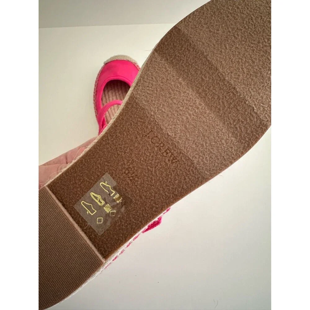J.Crew Mary Jane Hot Pink Pearl Buckle Espadrille Flats